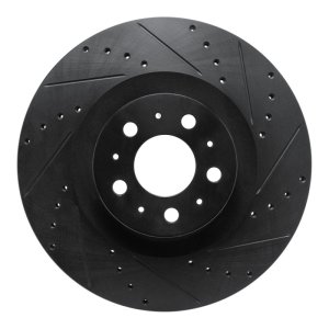 Tesla Model Y Brake Rotor (1) - Front Right - R1 Concepts - Drilled & Slotted - Black - `20-`25